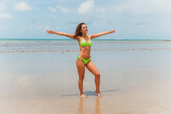 Beautiful Afro Brazilian Woman Beach Rio Grande Norte Smiled Feeling — Stock Photo, Image