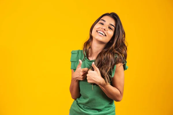 Positive Happy Young Woman Thumb — Stock Photo, Image