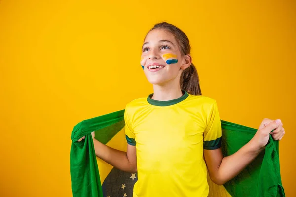 Voetbal Supporter Brazilië Team Mooi Klein Meisje Juichen Voor Haar — Stockfoto
