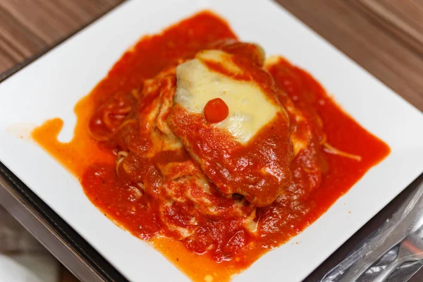 Delicious Meat Pasta Parmigiana Dish — Stock Photo, Image