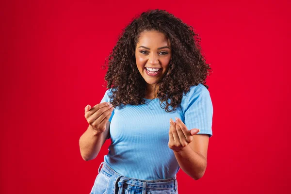 stock image afro woman inviting to come here