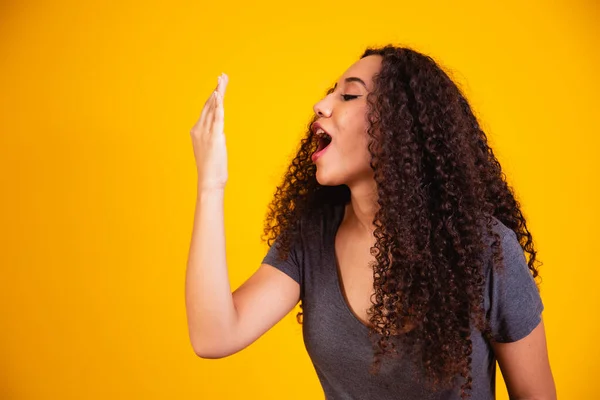 Afro Woman Checking Her Breath — Stock Photo, Image
