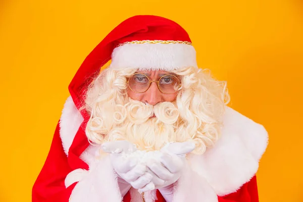 God Jul Och God Jul Santa Claus Blåser Snö — Stockfoto