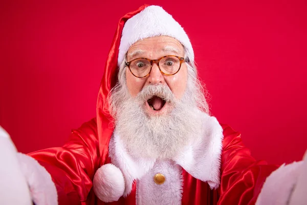 Der Weihnachtsmann Macht Selfie Fotos Heilige Nacht Geschenkübergabe Verzauberte Kinderträume — Stockfoto
