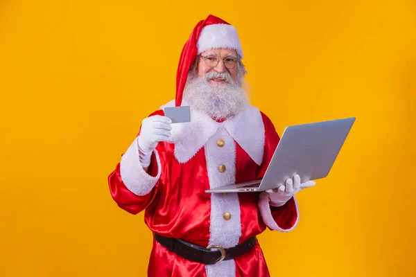 Święty Mikołaj Kupuje Line Santa Claus Zakup Line — Zdjęcie stockowe
