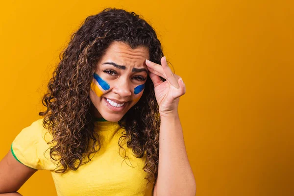 Brazilian Fan Disappointed Yellow Background Brazilian Blouse — Stock Photo, Image