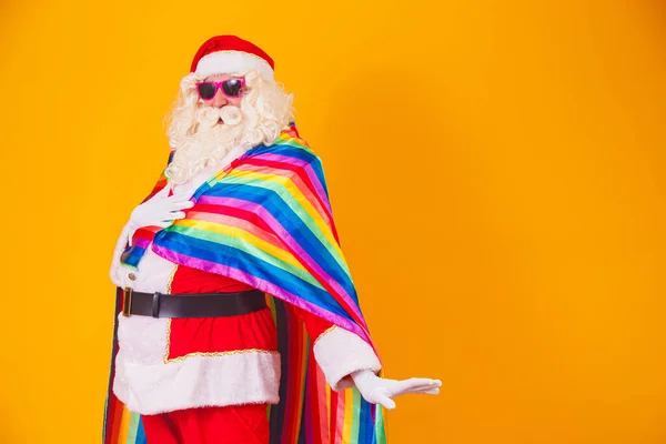 Gay Santa Claus Holding Lgbt Flag Christmas Gay Pride Concept — Stock Photo, Image