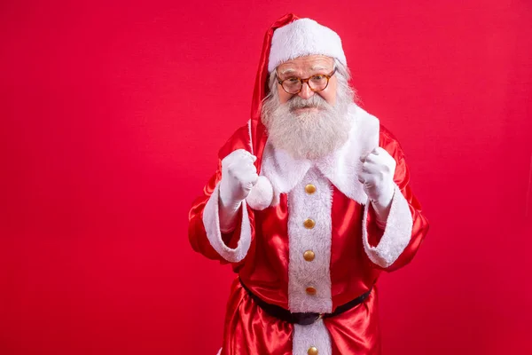 Skutečný Santa Dělá Vítězné Gesto Ano — Stock fotografie