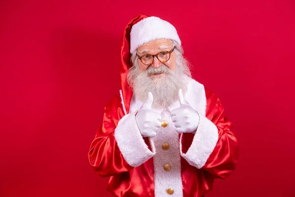 Santa Claus Showing Thumb Santa Claus Real Beard Great Smiling — Stock Photo, Image