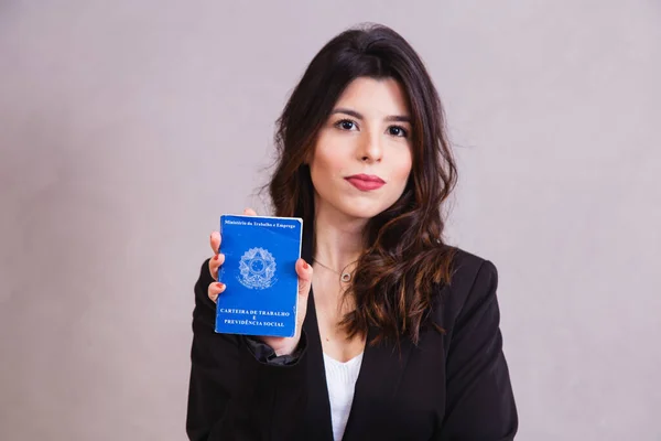 Brasiliansk Kvinna Med Dokumentarbete Och Social Trygghet Carteira Trabalho Previdencia — Stockfoto