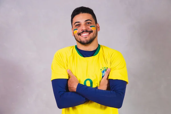 Brasilianischer Fan Kostüm Brasilianischer Männlicher Fan Brasilianischer Kleidung — Stockfoto