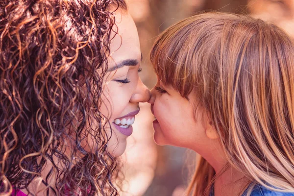 Mother Daughter Giving Eskimo Kiss Mothers Day Afro Mother White — Stock Photo, Image