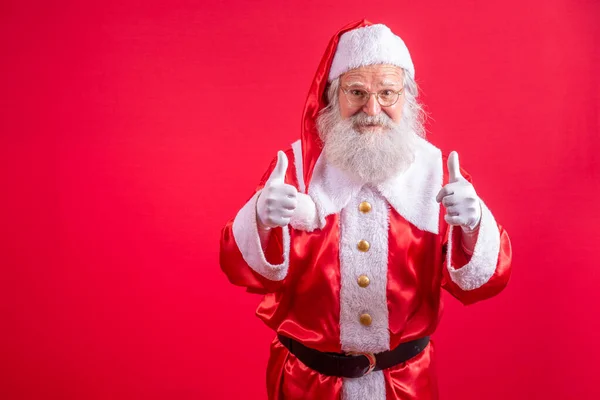 Papai Noel Com Polegar Levantando Polegares Noite Natal Entrega Presentes — Fotografia de Stock