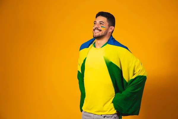 Braziliaanse Voetbal Fan Emoties Feesten Opgewonden Blij Aanhang Van Brazilië — Stockfoto