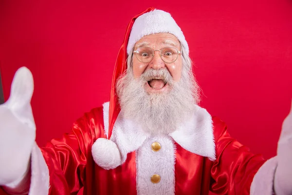 Pai Natal Fazer Fotos Selfie Noite Natal Entrega Presentes Sonhos — Fotografia de Stock