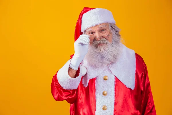 Babbo Natale Guarda Telecamera Natale Sta Arrivando Buon Natale Ciao — Foto Stock