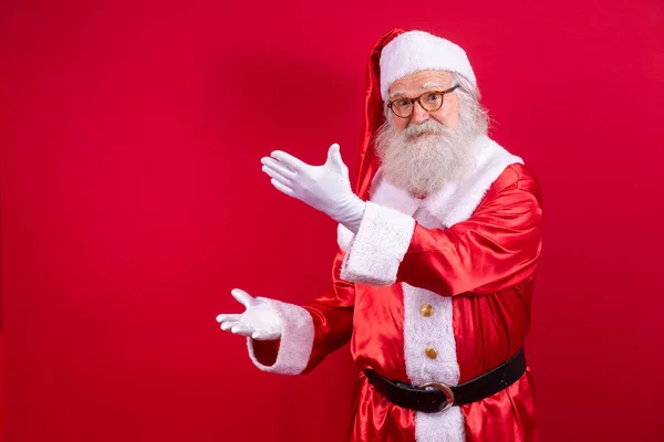 Santa Claus Señalando Lado Publicidad Promoción Navidad Año Nuevo Publicidad — Foto de Stock