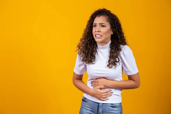 Mujer Joven Que Sufre Dolor Estómago Calambres Menstruales Diarrea Dolor — Foto de Stock