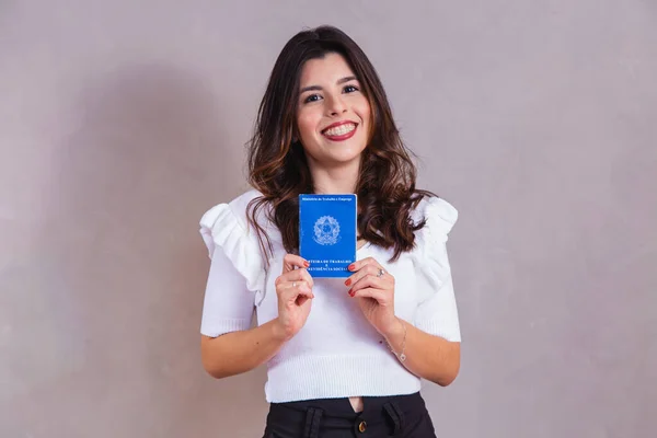 Braziliaanse Vrouw Met Documentenwerk Sociale Zekerheid Carteira Trabalho Previdencia Social — Stockfoto