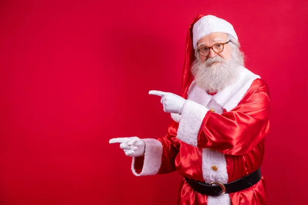 Drôle Heureux Excité Vieux Barbu Père Noël Visage Portant Costume — Photo