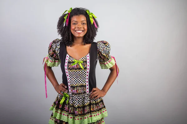 Porträt Schwarze Brasilianerin Festa Junina Kleidung Johannisfest — Stockfoto