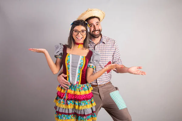Brasilianisches Paar Festa Junina Kleidung Fest Von Joo Mit Offenen — Stockfoto