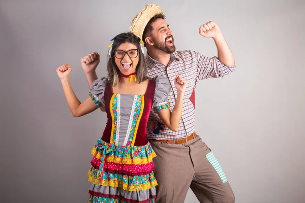 Brasilianisches Paar Festa Junina Kleider Gekleidet Fest Des Joo Tanzen — Stockfoto