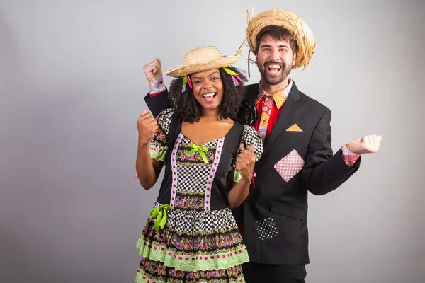Portrait Brazilian Couple Festa Junina Clothes Saint John Festival Celebrating — Stock Photo, Image