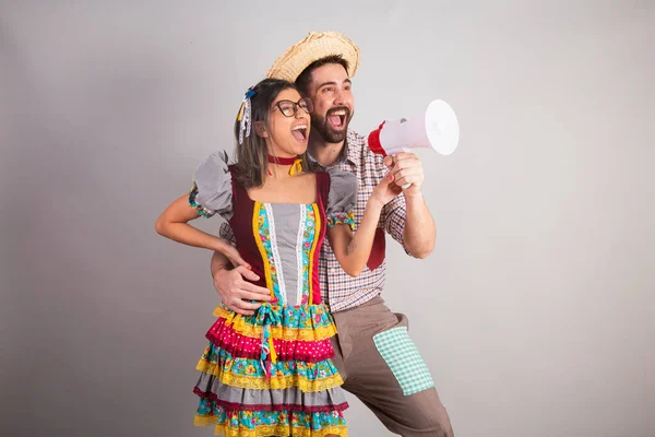 Brasilianisches Paar Festa Junina Kleidung Fest Von Joo Schreit Mit — Stockfoto
