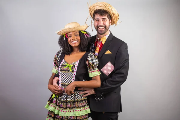 Portrait Brazilian Couple Festa Junina Clothes Saint John Festival — Stock Photo, Image