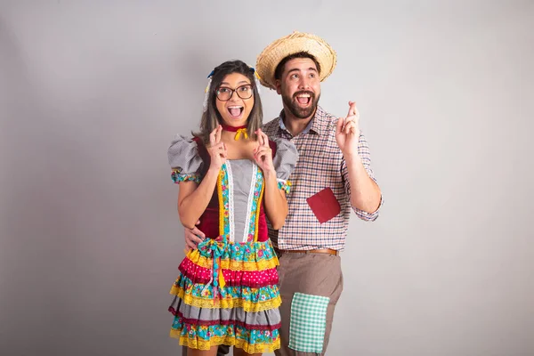 Brasilianisches Paar Festa Junina Kleidung Fest Des Joo Hoffen Wünschen — Stockfoto