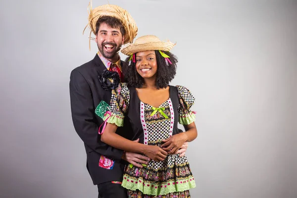 Portrait Brazilian Couple Festa Junina Clothes Saint John Festival — Stock Photo, Image