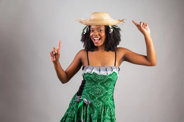 Porträt Schwarze Brasilianerin Festa Junina Kleidung Johannisfest Tanzen — Stockfoto