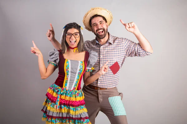 Brasilianisches Paar Festa Junina Kleider Gekleidet Fest Des Joo Tanzen — Stockfoto