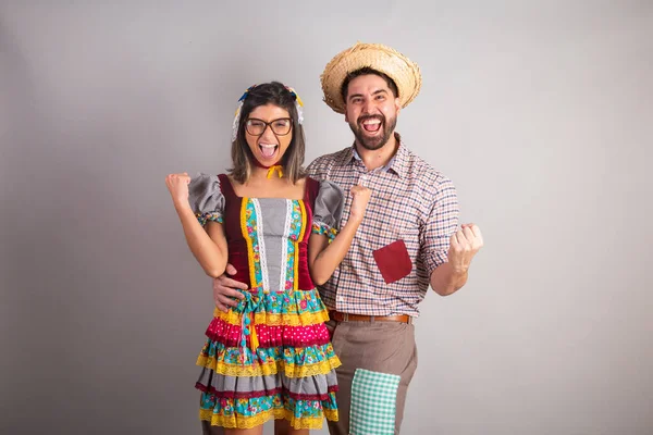 Βραζιλιάνικο Ζευγάρι Ντυμένο Ρούχα Φέστας Γιορτή Της Τζου Που Γιορτάζει — Φωτογραφία Αρχείου