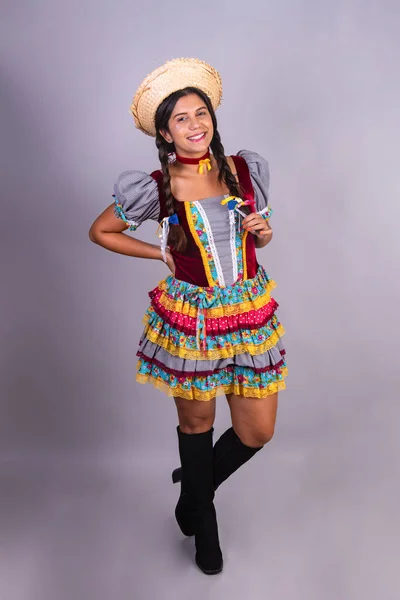 Brasilianerin Kleidung Von Festa Junina Arraial Festa Joo Vertikales Porträt — Stockfoto