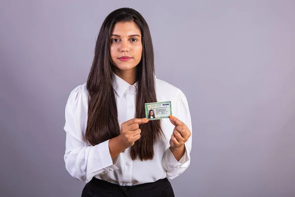 Braziliaanse Vrouw Met Identiteitsbewijs Vertaling Het Engels National Identity Card — Stockfoto