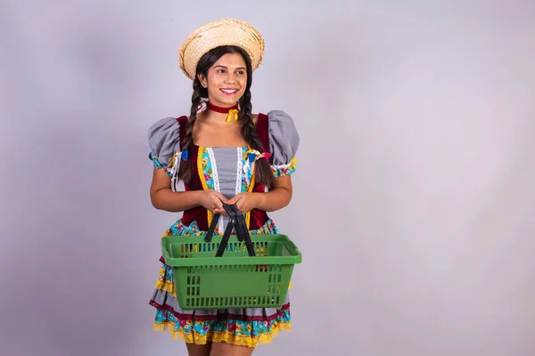 Бразильская Женщина Одежда Festa Junina Arraial Festa Sao Joao Используя — стоковое фото