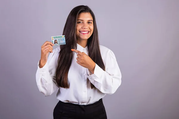Femme Affaires Brésilienne Avec Permis Conduire Traduction Anglais Permis Conduire — Photo