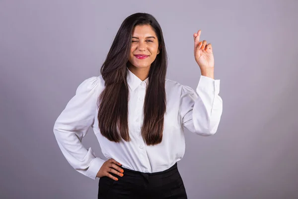Brasiliansk Affärskvinna Chef Företagsporträtt Välkommen Kom Hit — Stockfoto
