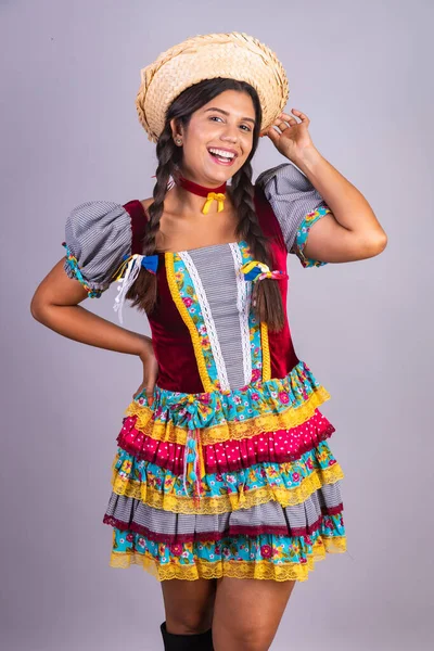 Brasilianerin Kleidung Von Festa Junina Arraial Festa Joo Vertikales Porträt — Stockfoto