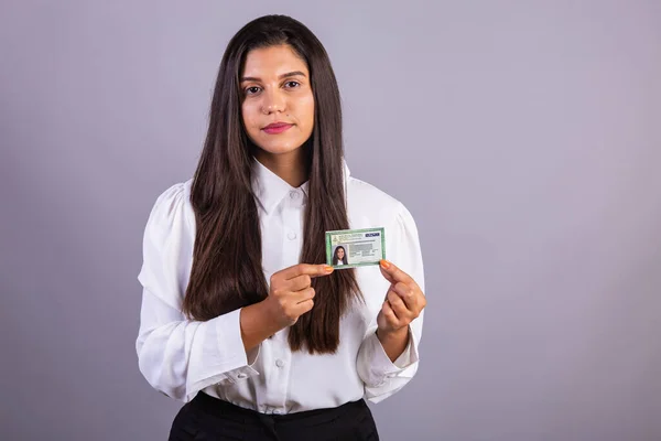 Braziliaanse Vrouw Met Identiteitsbewijs Vertaling Het Engels National Identity Card — Stockfoto