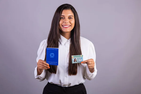 Mujer Brasileña Con Permiso Trabajo Licencia Conducir Traducción Inglés Licencia — Foto de Stock