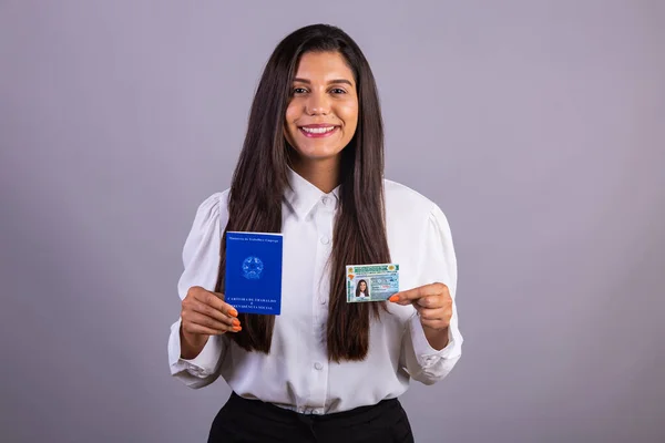 Mujer Brasileña Con Permiso Trabajo Licencia Conducir Traducción Inglés Licencia — Foto de Stock