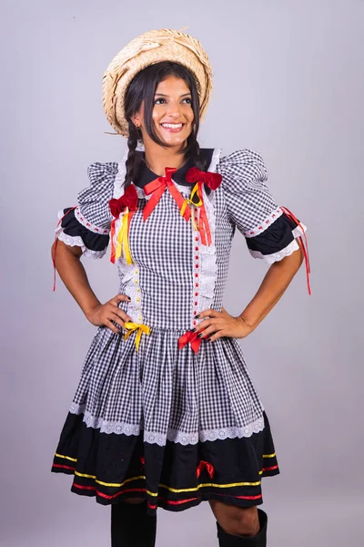 Brazilky Žena Oblečením Festa Joo Festa Junina — Stock fotografie