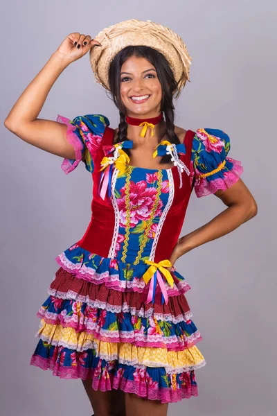 Mujer Brasileña Con Ropa Festa Joo Festa Junina —  Fotos de Stock