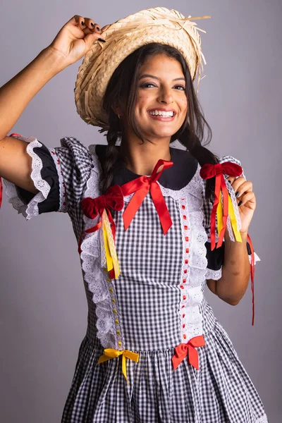 Brasiliansk Kvinna Med Kläder Från Festa Joo Festa Junina — Stockfoto