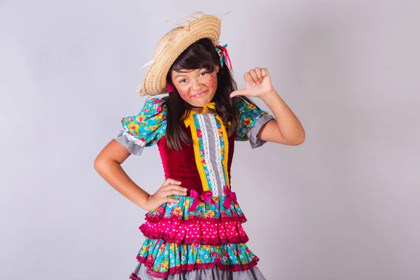 Child Brazilian Girl June Party Clothes Thumb — Stock Photo, Image