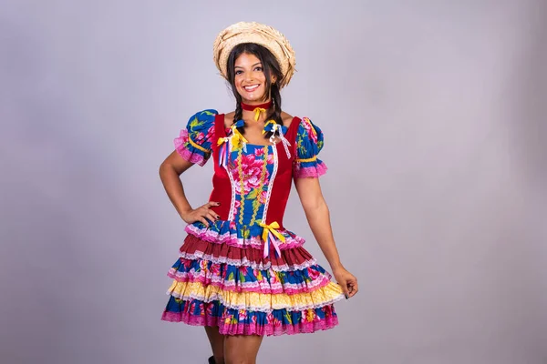 Бразильская Женщина Одеждой Festa Joo Festa Junina — стоковое фото