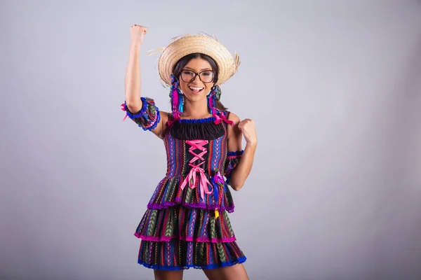 Brasilianische Frau Festa Junina Kleidung Feiern — Stockfoto